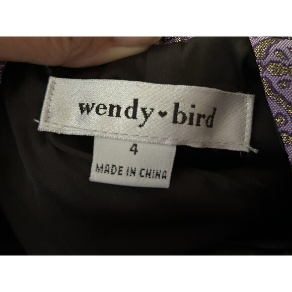 Wendy Bird Erin Fetherston Size 4 Sleeveless Purple Gold Cut Out Bow Dress - Picture 11 of 14